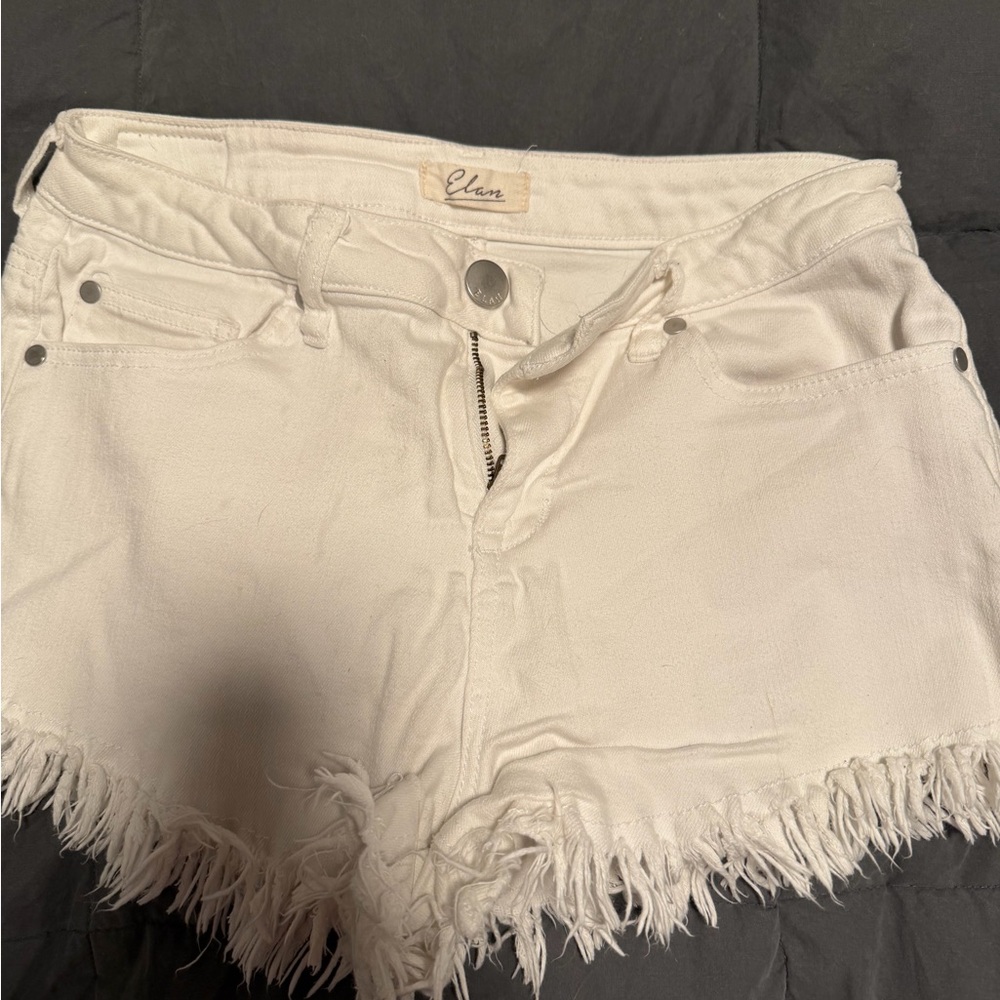 Elan Women's Ivory Frayed Jean Shorts